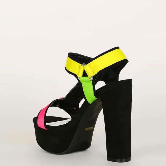 NEW🔥 Neon Color Open Toe Platform Heel Sandals - Picture 4 of 6